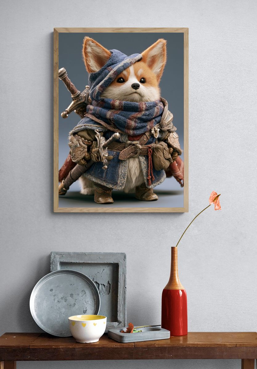 Fantasy Fox Warrior Illustration Poster. — room view 3