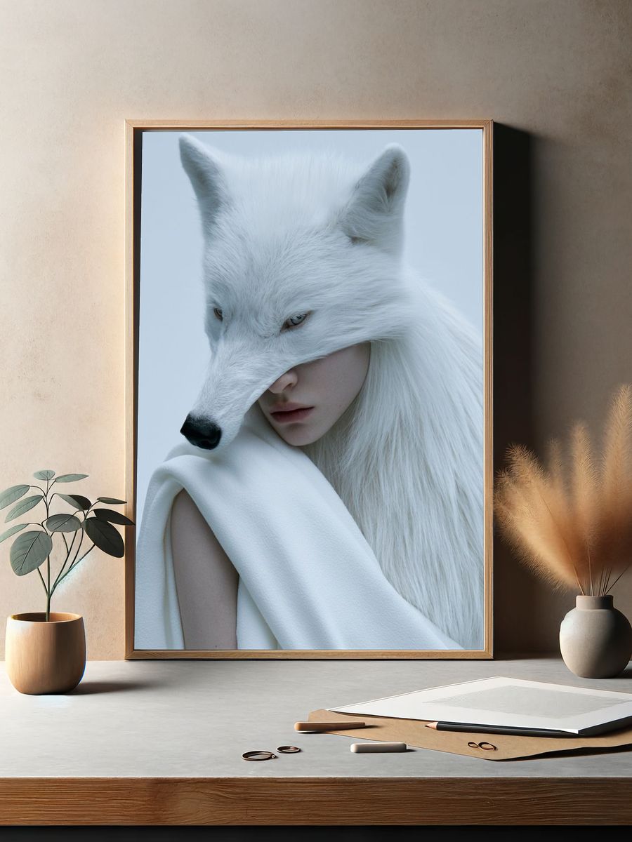 White Fox Portrait Print. — room view 2