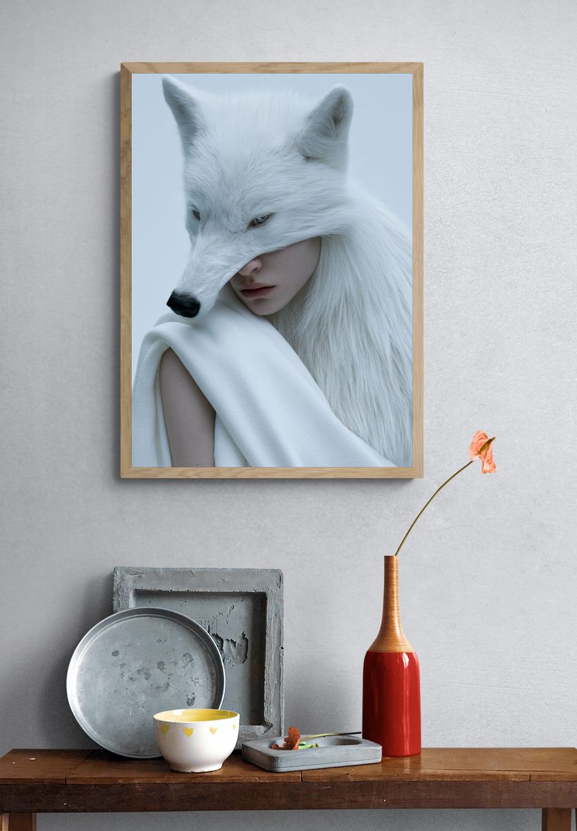 White Fox Portrait Print. — room view 3