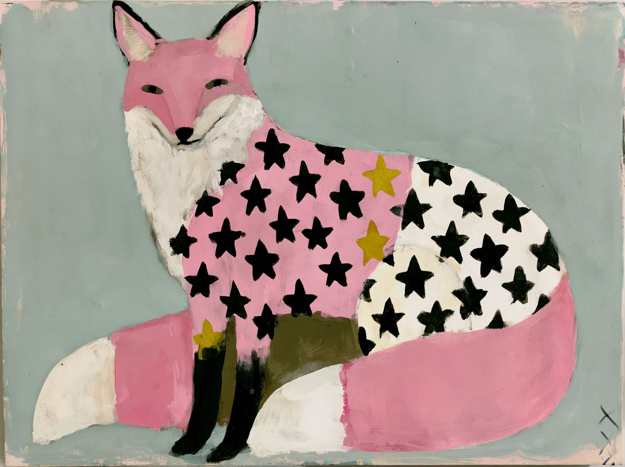 Pink Fox with Stars Illustration Poster. poster detail