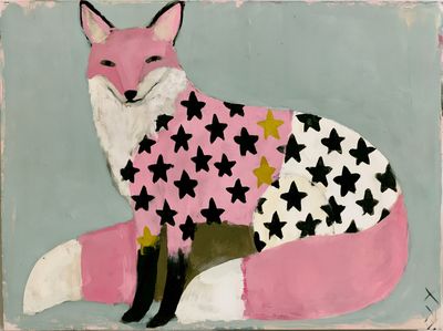 Pink Fox with Stars Illustration Poster.