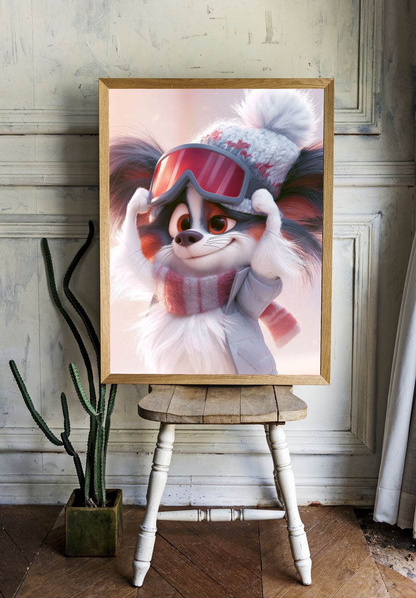 Winter Fox Portrait Print. room preview