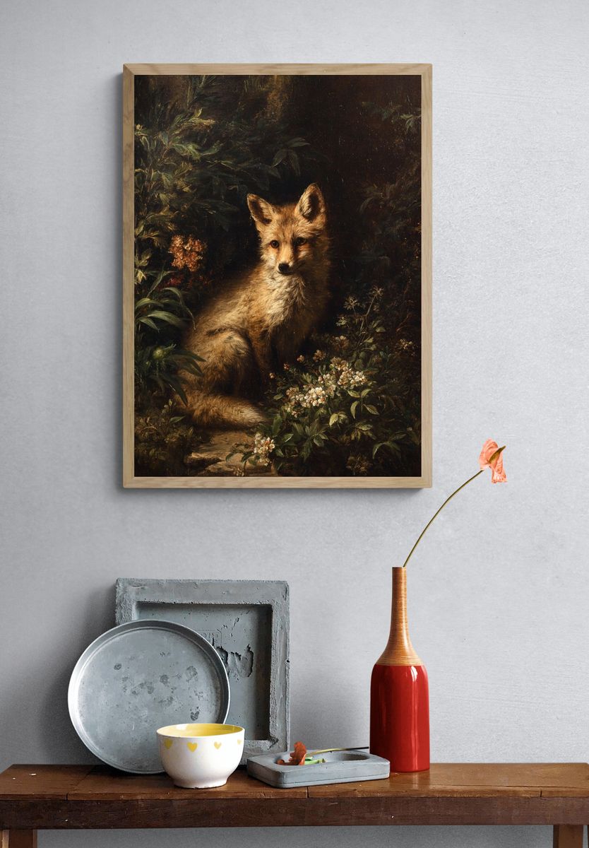 Fox in Woodland Fine-Art Poster. — room view 3