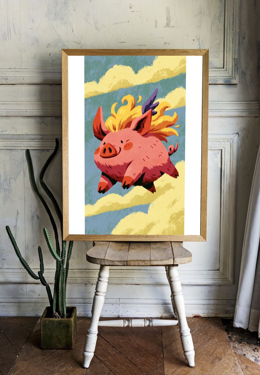 Flying Pig Cartoon Poster. — room view 1