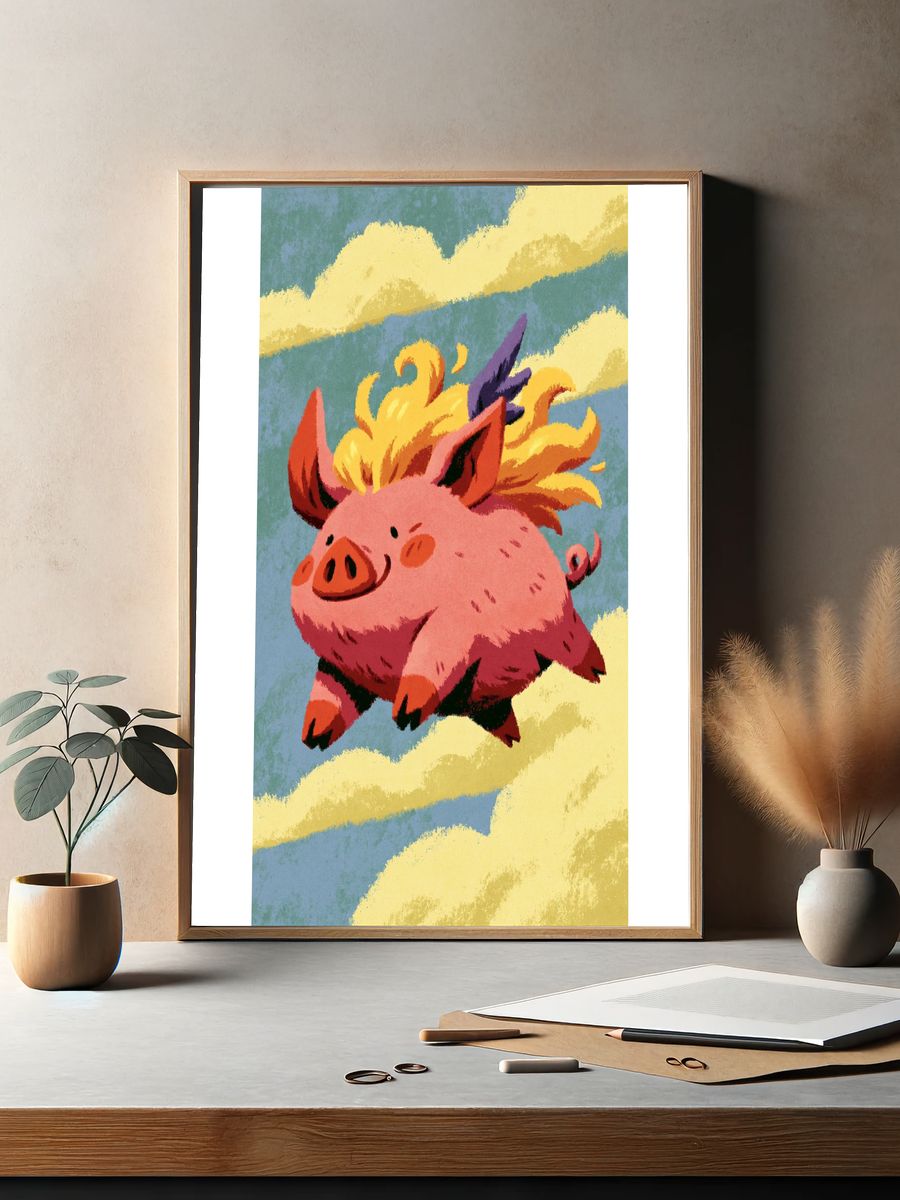 Flying Pig Cartoon Poster. — room view 2
