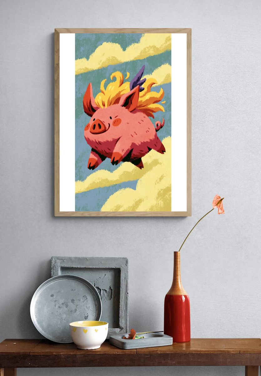 Flying Pig Cartoon Poster. — room view 3