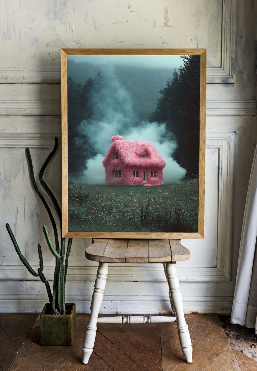 Fluffy Pink House — Surreal Print. — room view 1