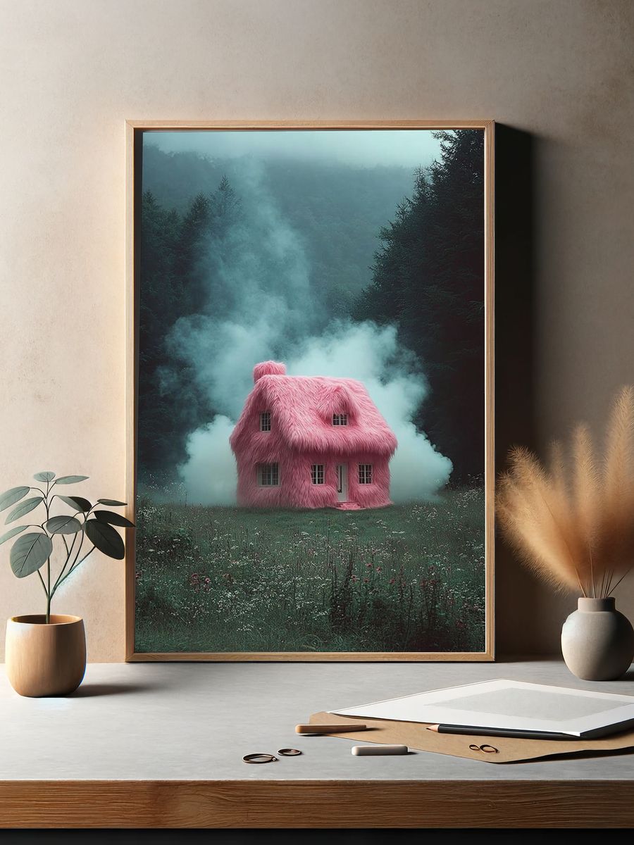 Fluffy Pink House — Surreal Print. — room view 2