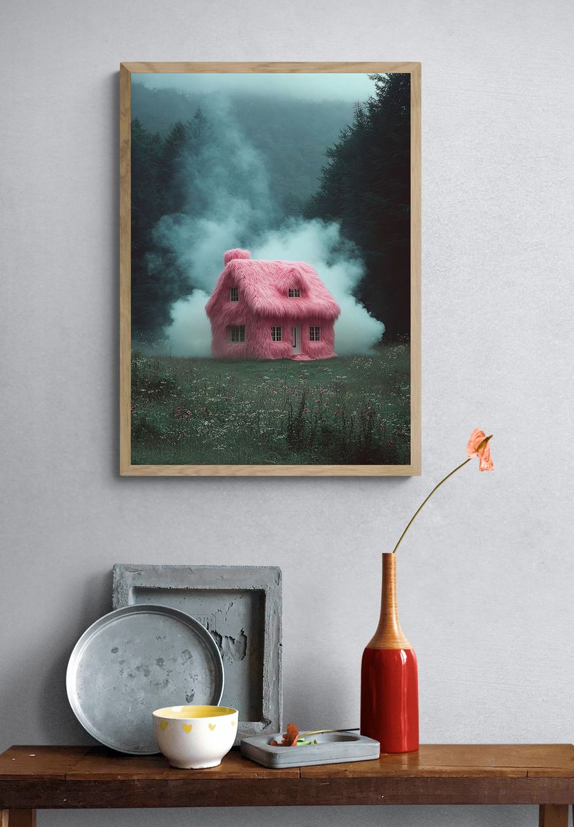 Fluffy Pink House — Surreal Print. — room view 3