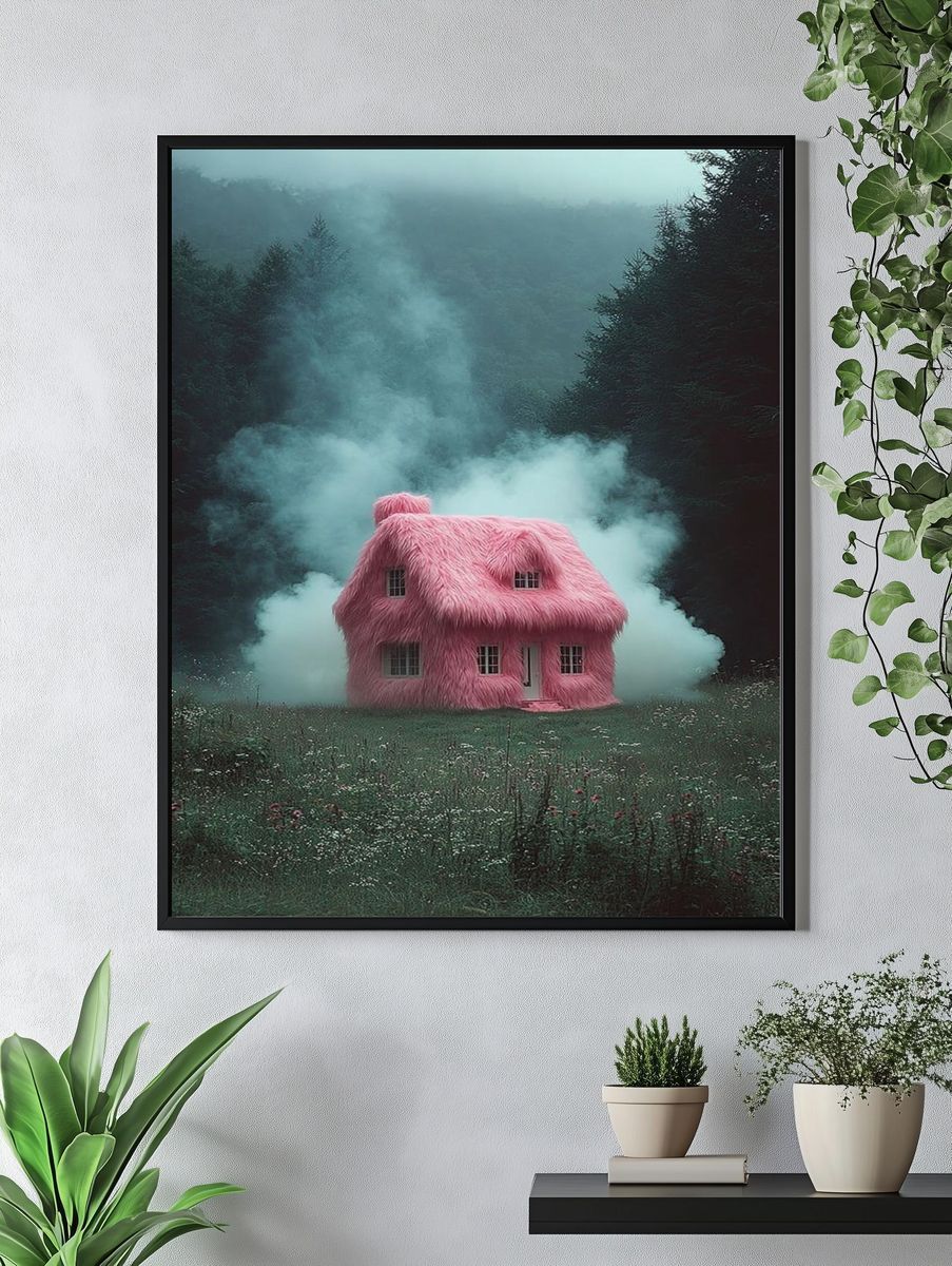 Fluffy Pink House — Surreal Print. — room view 4