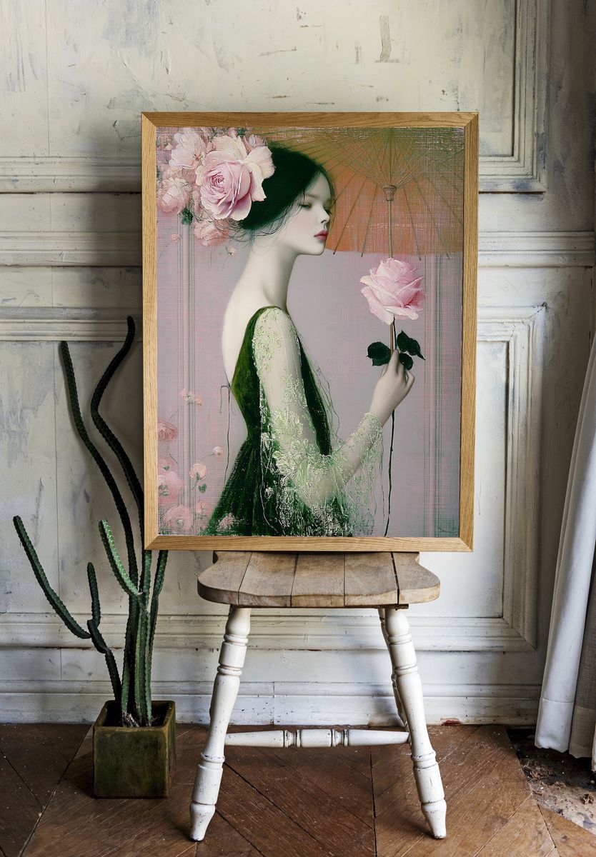 Floral Portrait Illustration Print. room preview