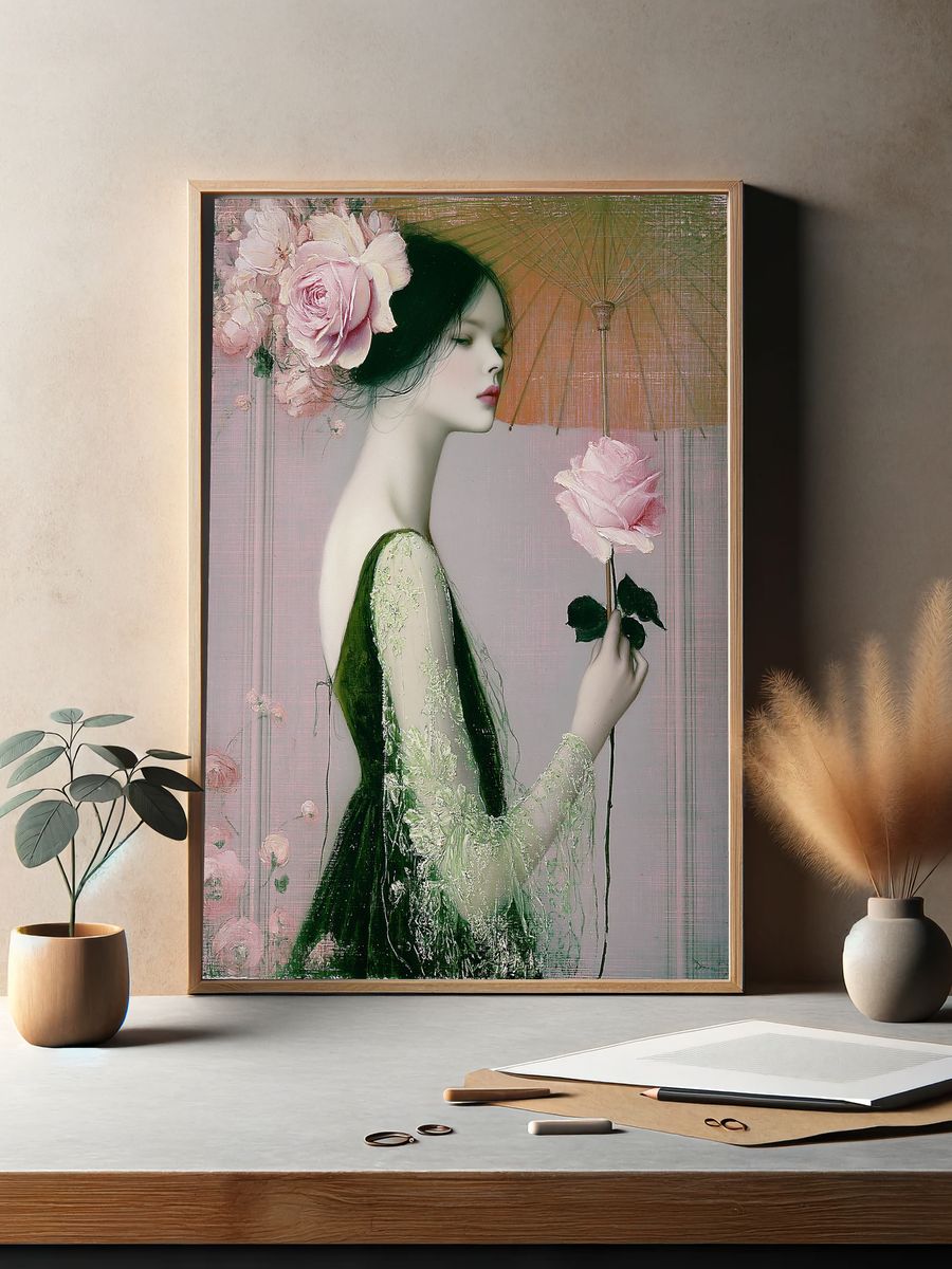 Floral Portrait Illustration Print. — room view 2