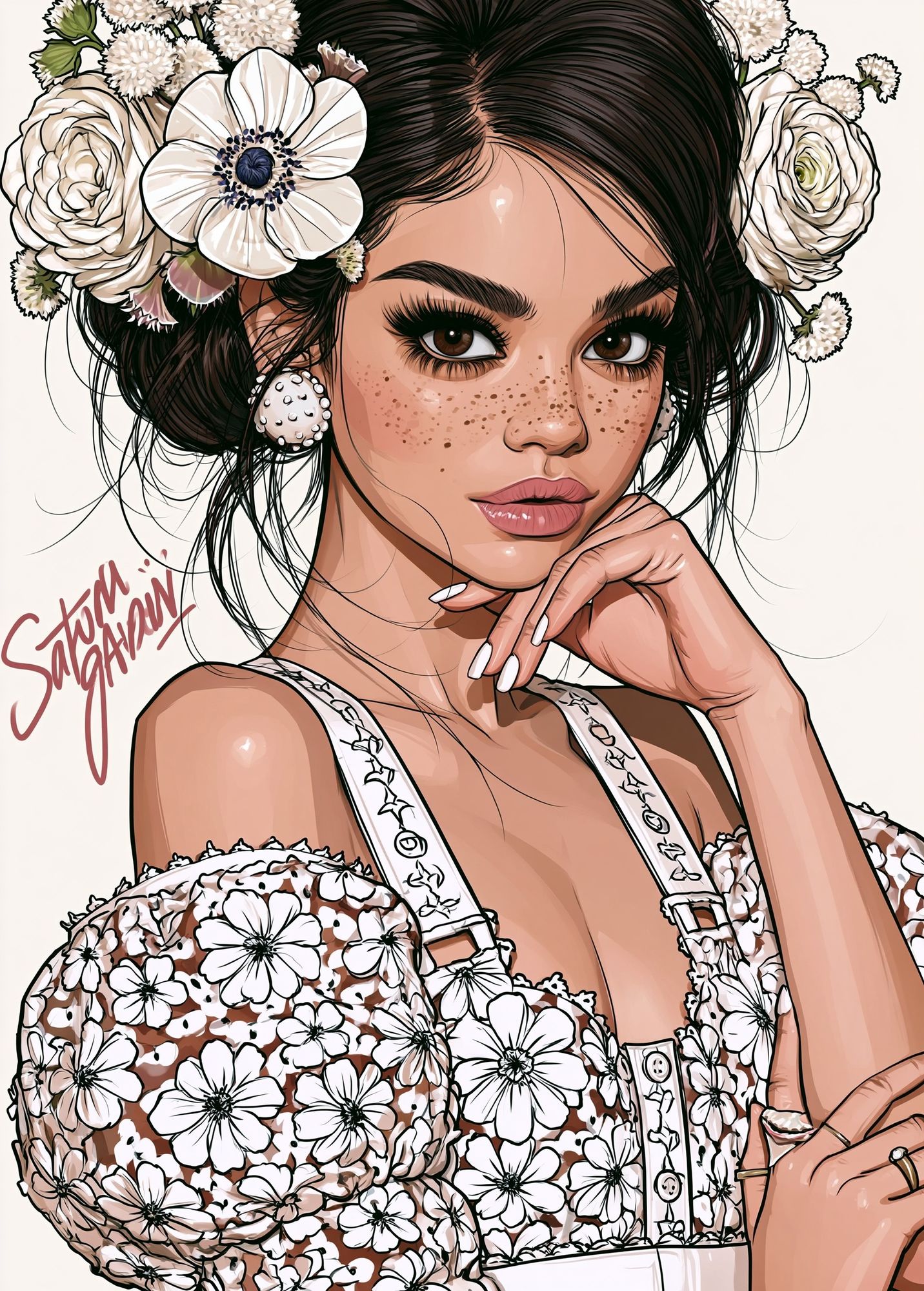 Floral Portrait Illustration Poster. poster — illustration art