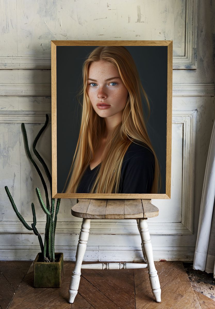 Freckled Blonde Portrait Print. room preview