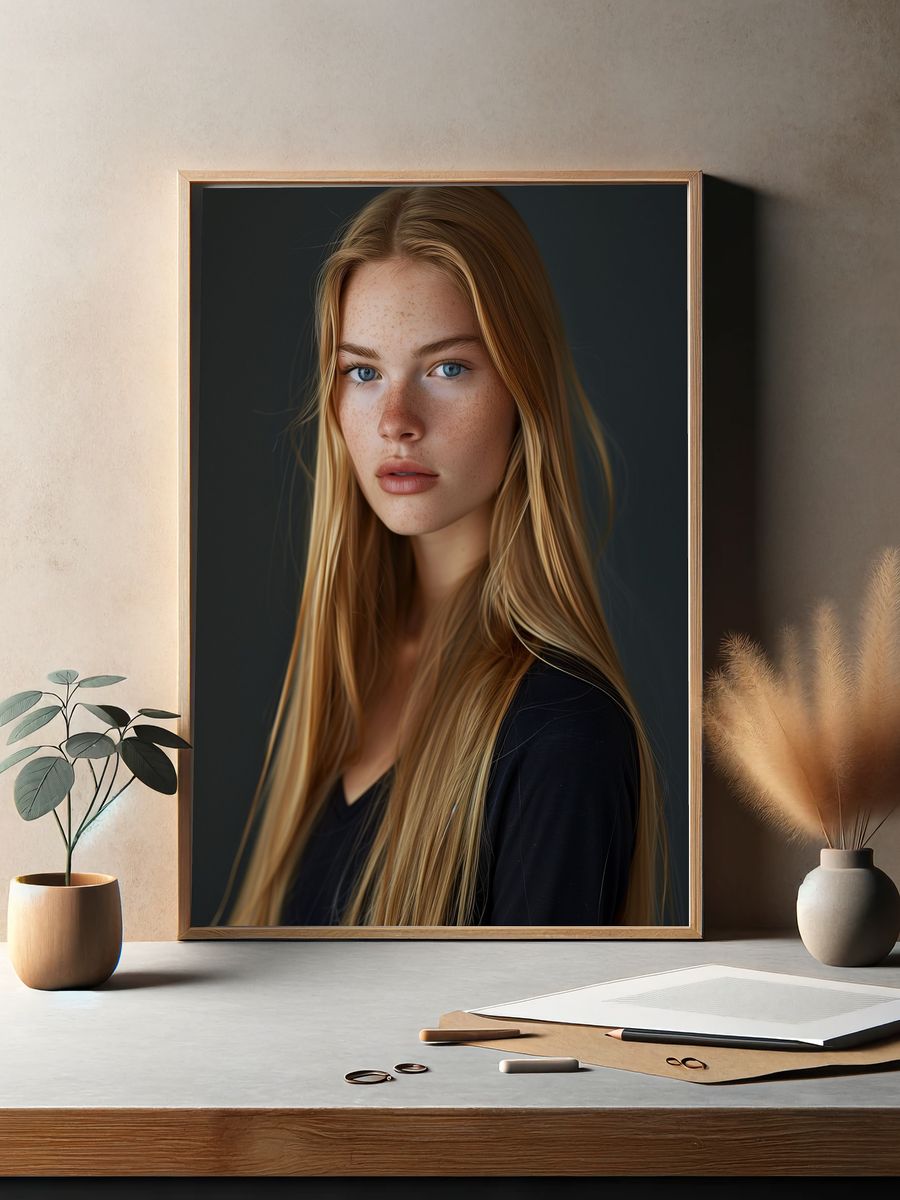 Freckled Blonde Portrait Print. — room view 2
