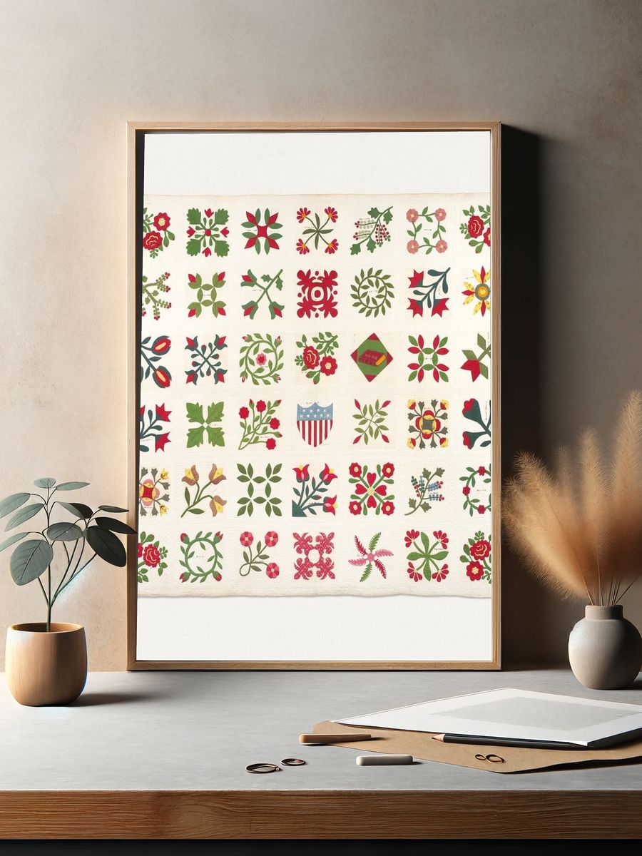 Floral Quilt Pattern Poster. — room view 2