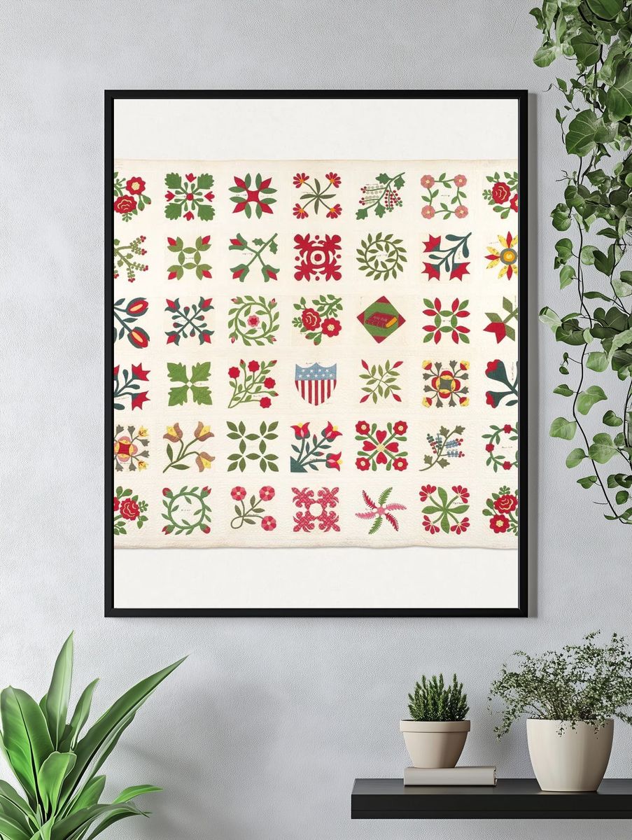 Floral Quilt Pattern Poster. — room view 4