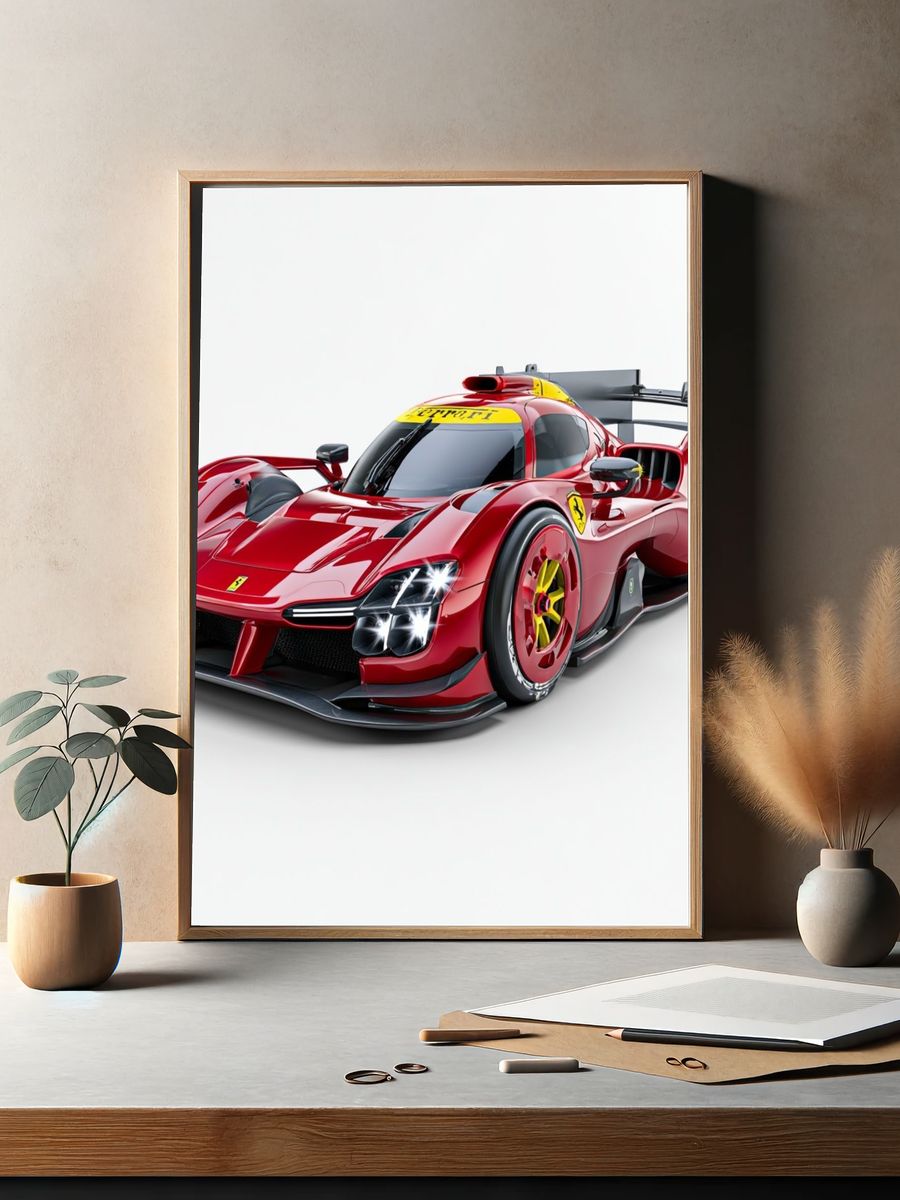 Ferrari Race Car Photography Poster. — room view 2