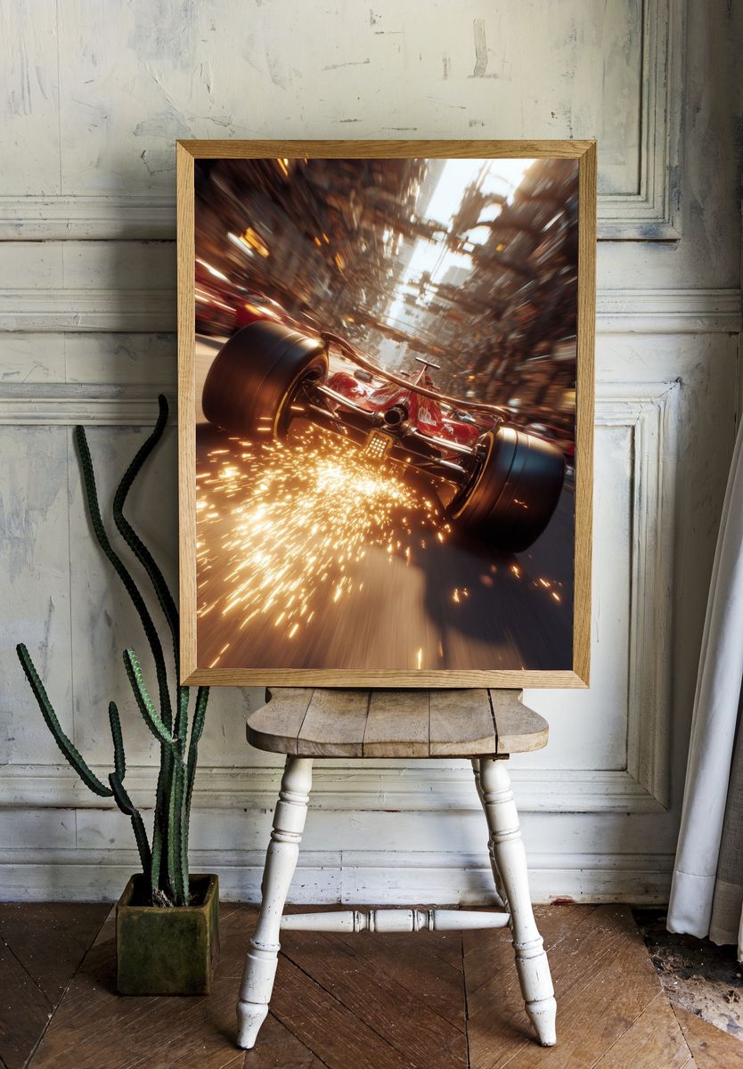 Formula Racing Sparks Photography Poster. room preview