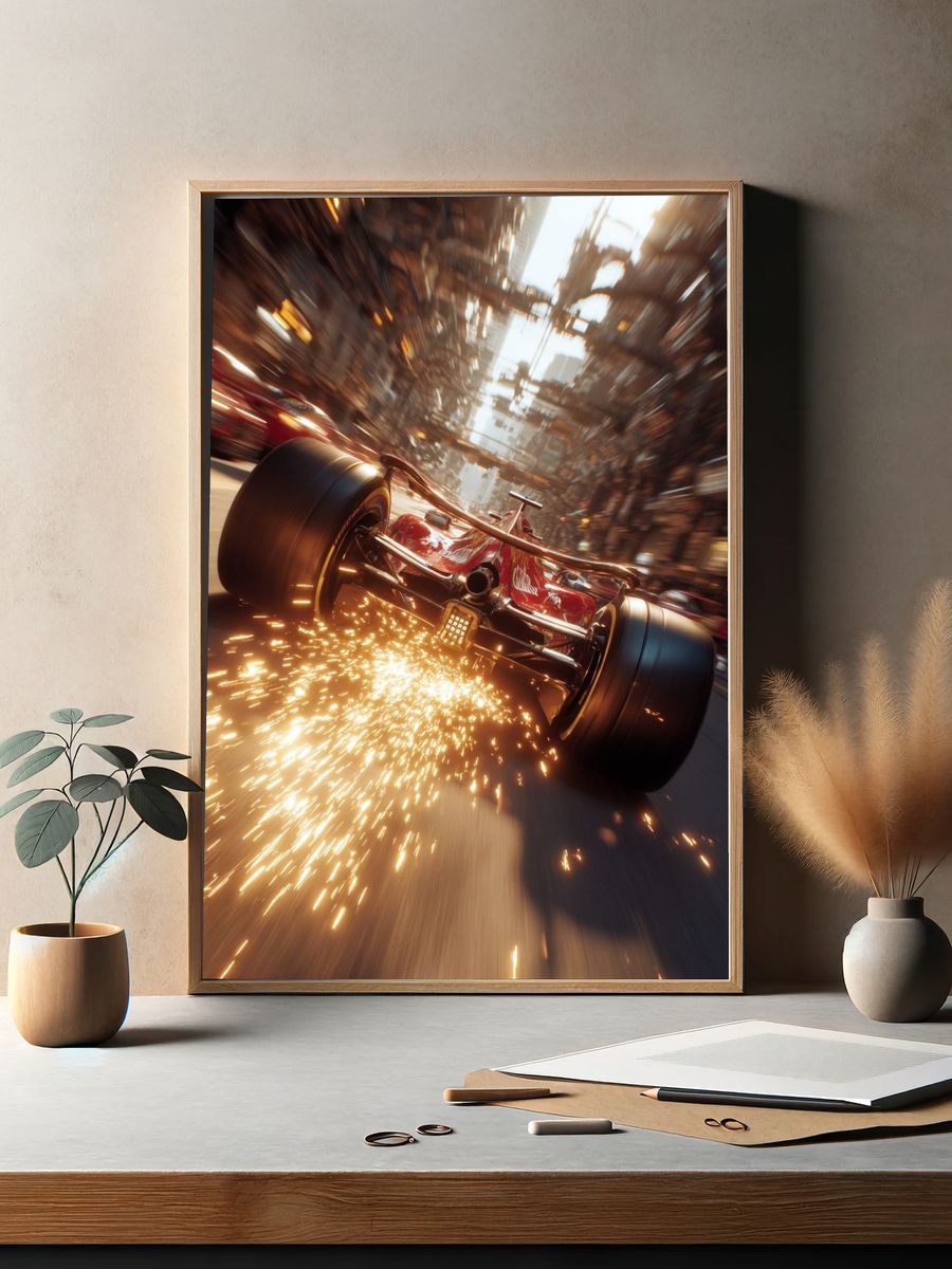 Formula Racing Sparks Photography Poster. — room view 2