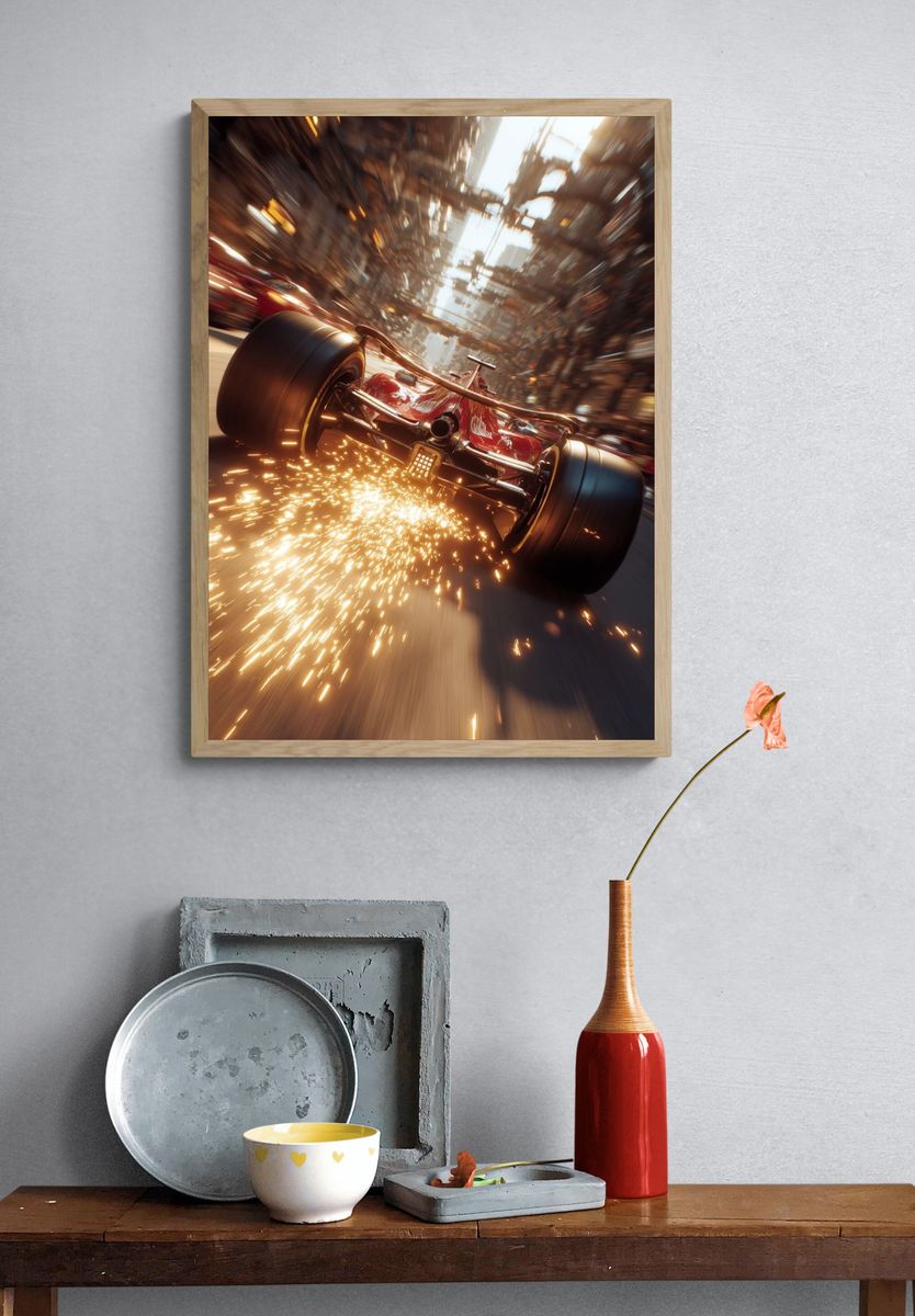 Formula Racing Sparks Photography Poster. — room view 3