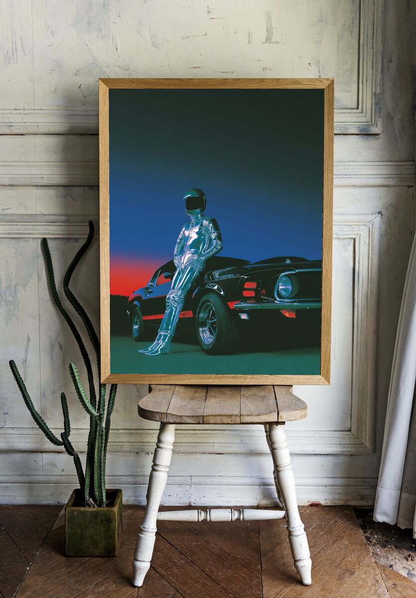 Futuristic Racer — Retro Print room preview