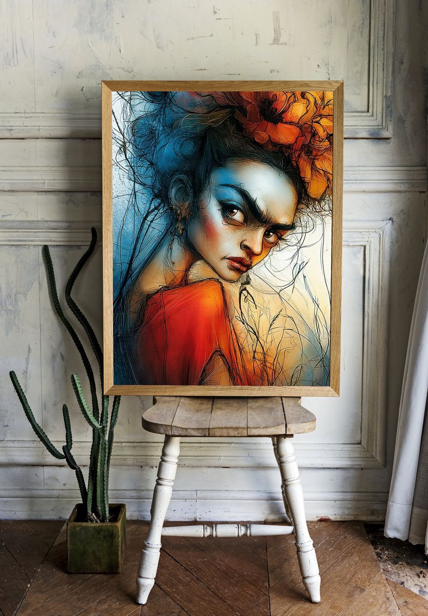Frida Kahlo Portrait Illustration Poster. room preview