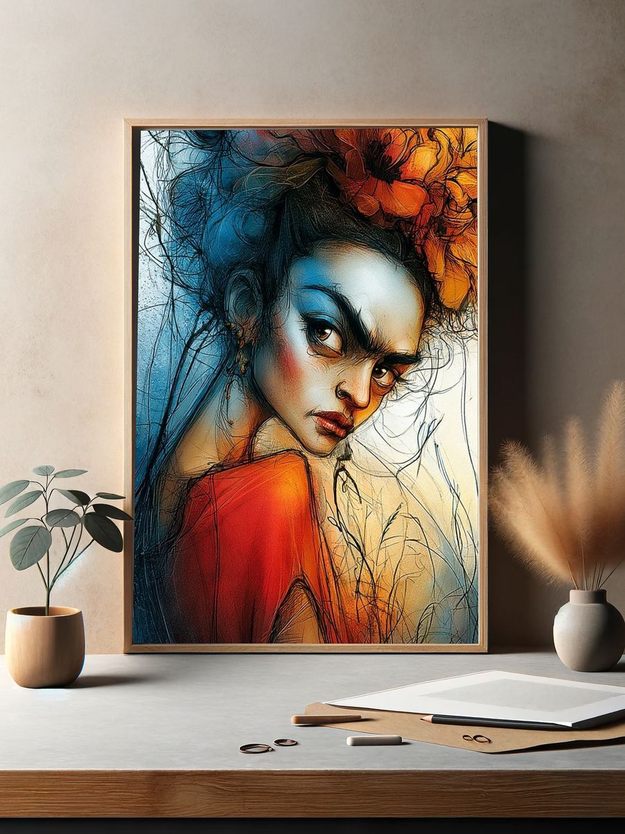 Frida Kahlo Portrait Illustration Poster. — room view 2