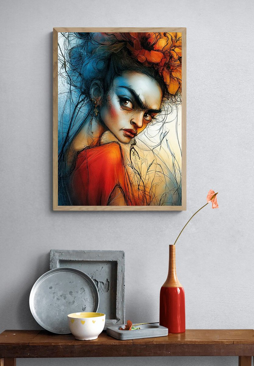 Frida Kahlo Portrait Illustration Poster. — room view 3