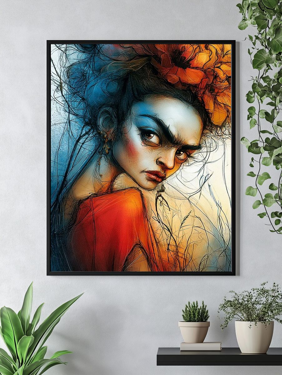 Frida Kahlo Portrait Illustration Poster. — room view 4