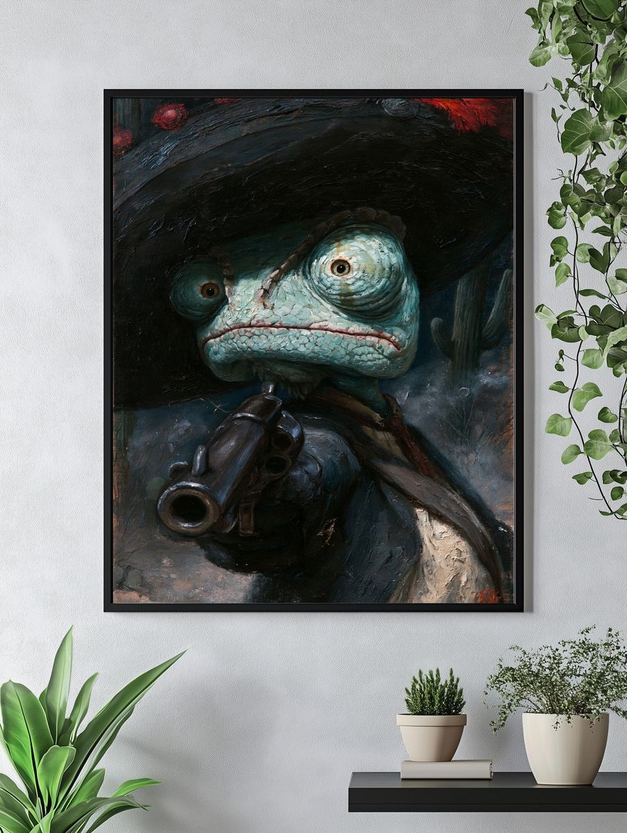 Frog Gunslinger Surrealism Print. — room view 4