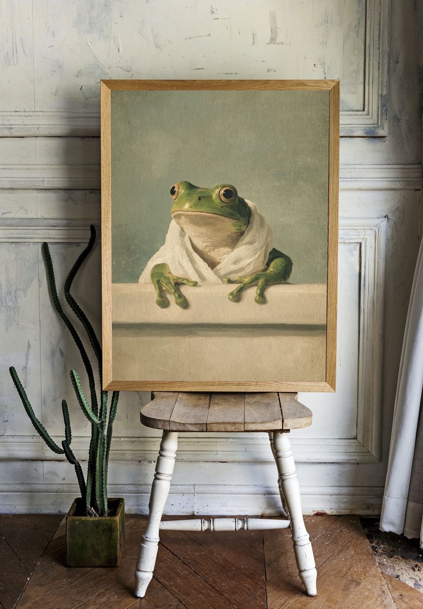 Towel-Wrapped Frog Illustration Poster. room preview