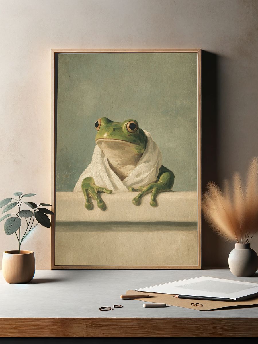 Towel-Wrapped Frog Illustration Poster. — room view 2
