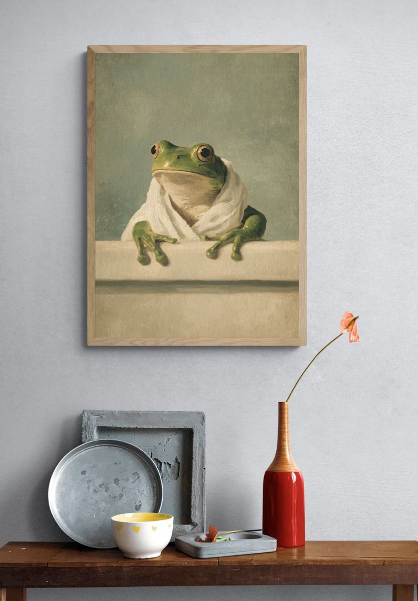 Towel-Wrapped Frog Illustration Poster. — room view 3