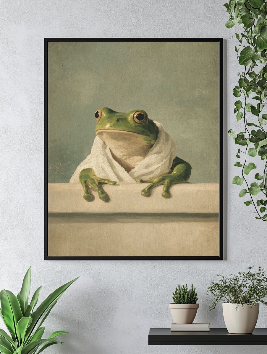 Towel-Wrapped Frog Illustration Poster. — room view 4