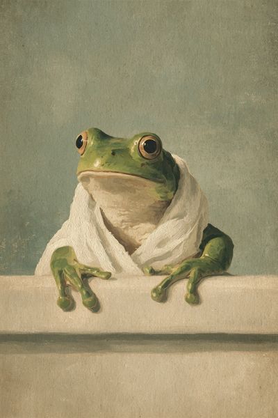 Towel-Wrapped Frog Illustration Poster.