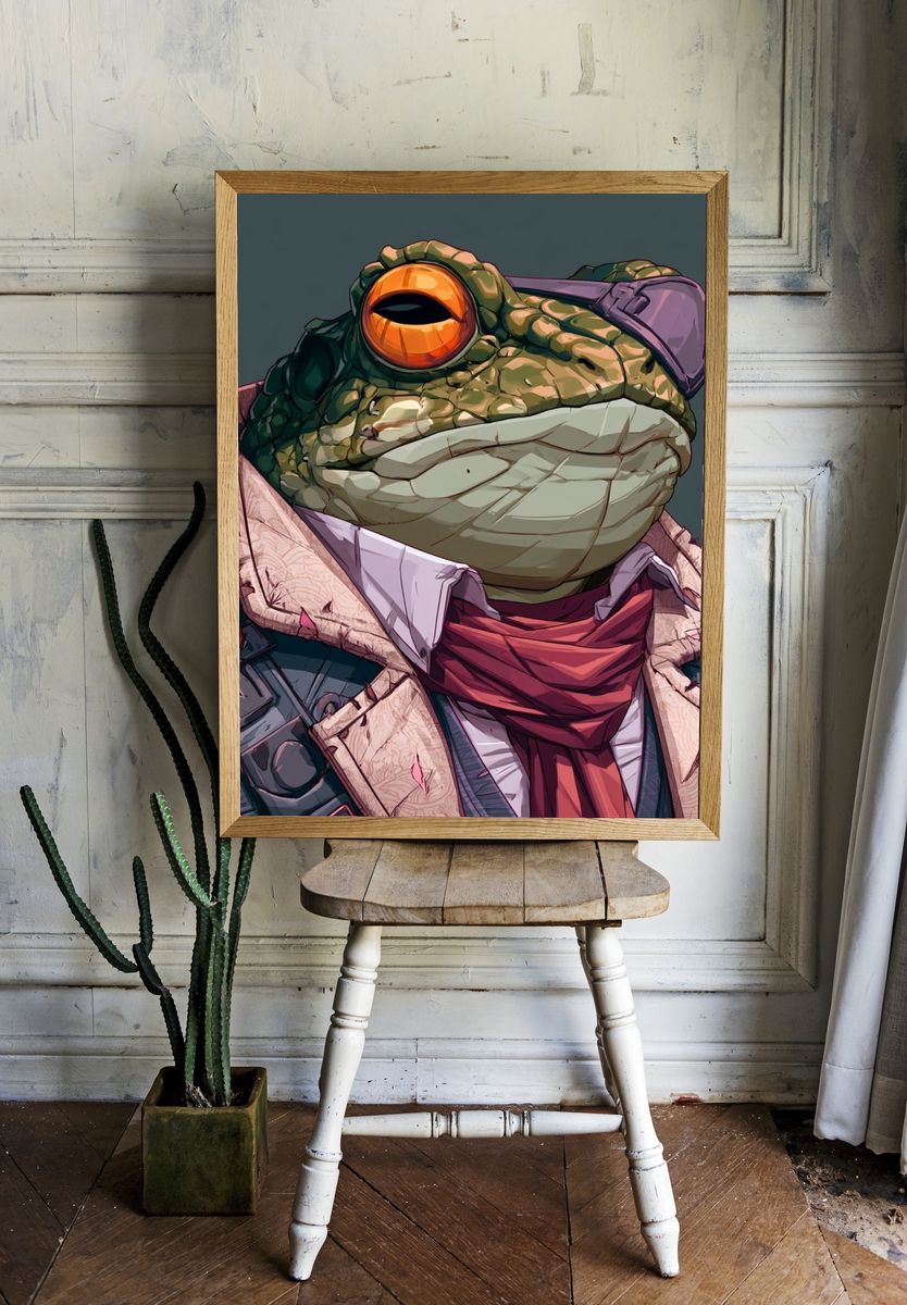 Stylish Frog Portrait Illustration Poster. — room view 1