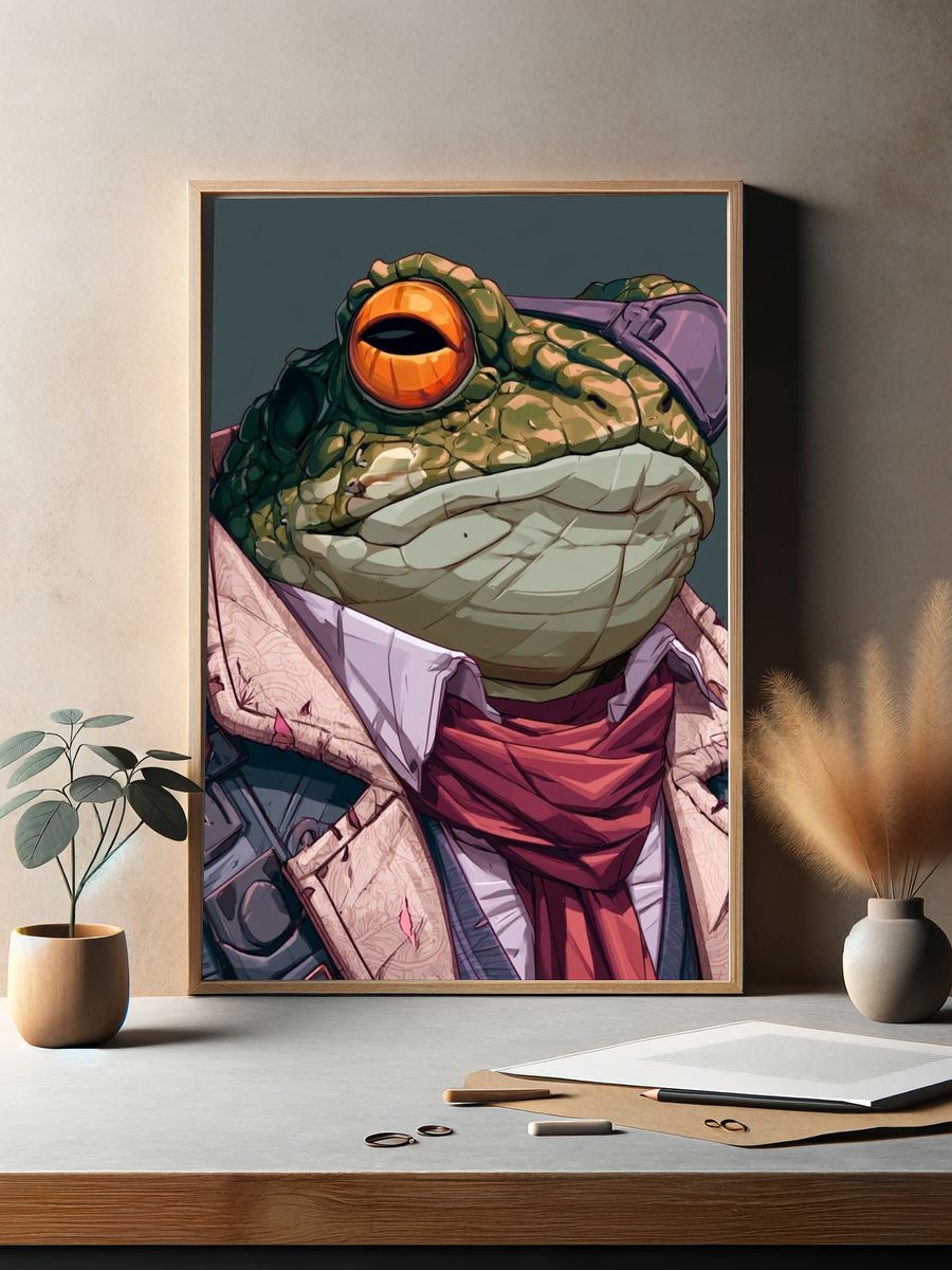 Stylish Frog Portrait Illustration Poster. — room view 2