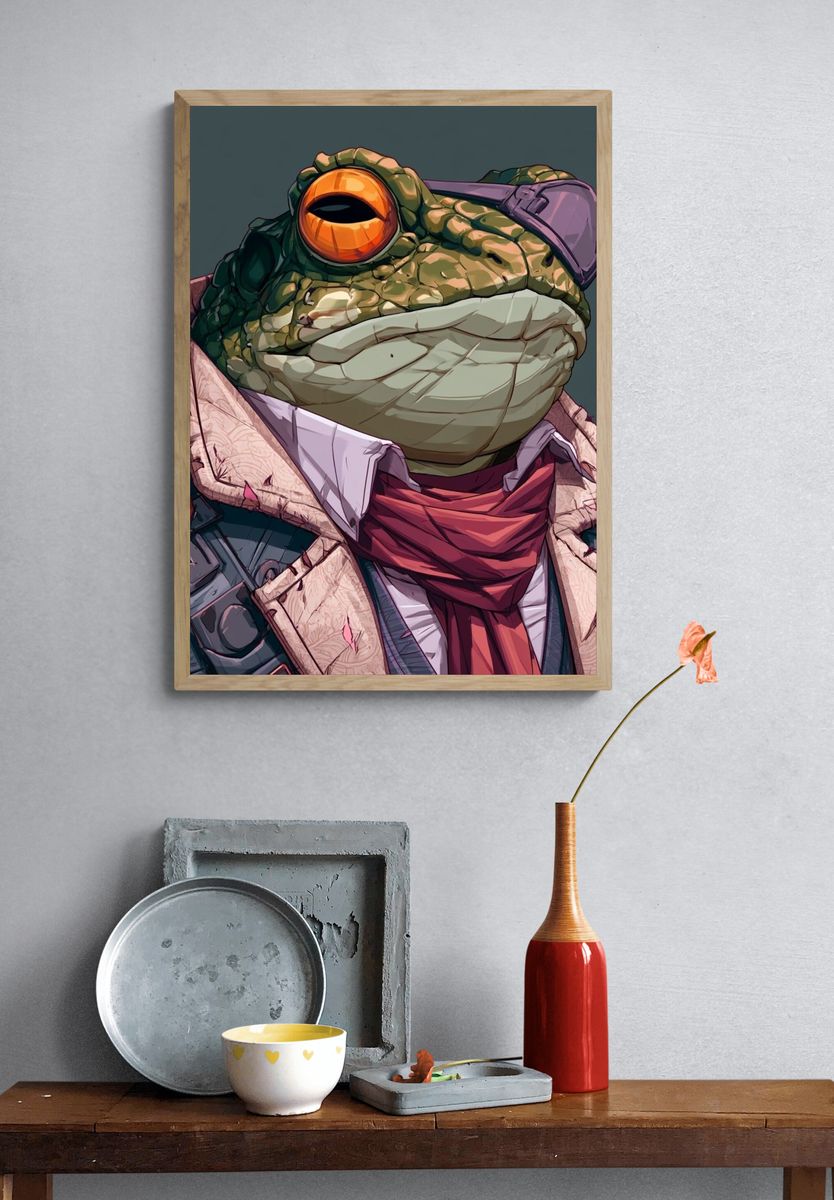 Stylish Frog Portrait Illustration Poster. — room view 3