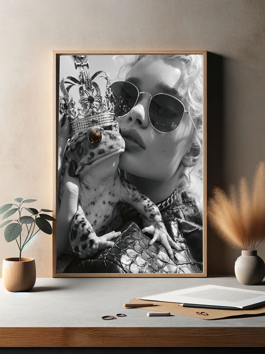 Crowned Frog Portrait Print. — room view 2