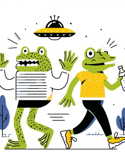 Playful Frog Duo Illustration Poster.