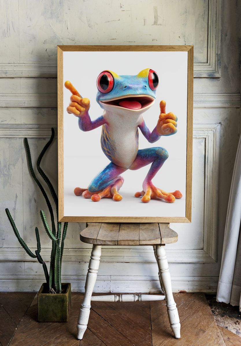 Colorful Frog Character Illustration Poster. — room view 1