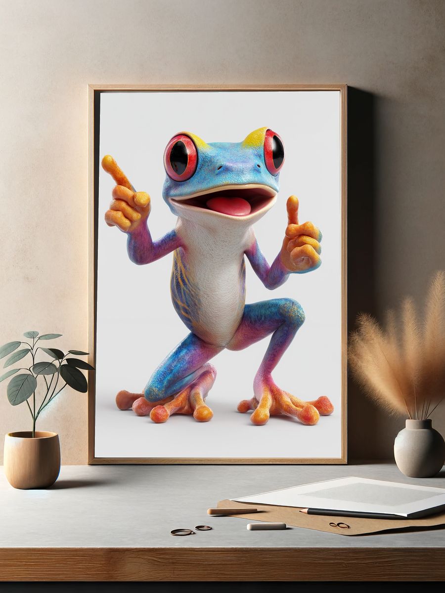 Colorful Frog Character Illustration Poster. — room view 2