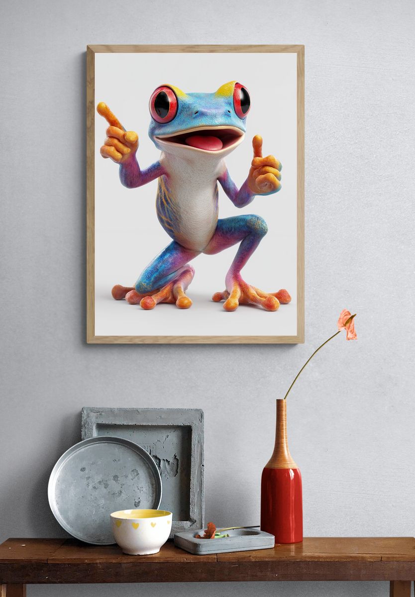 Colorful Frog Character Illustration Poster. — room view 3