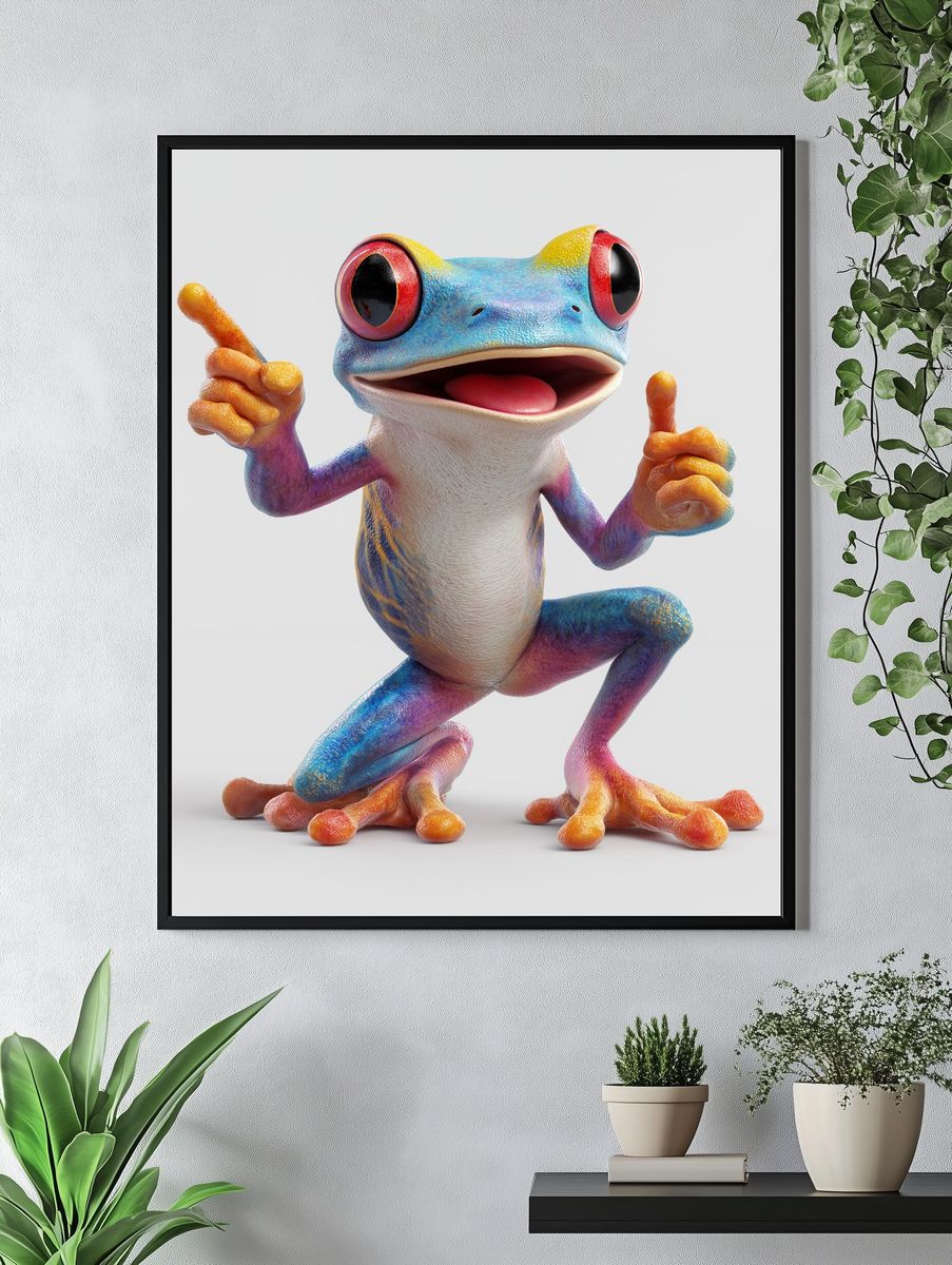 Colorful Frog Character Illustration Poster. — room view 4