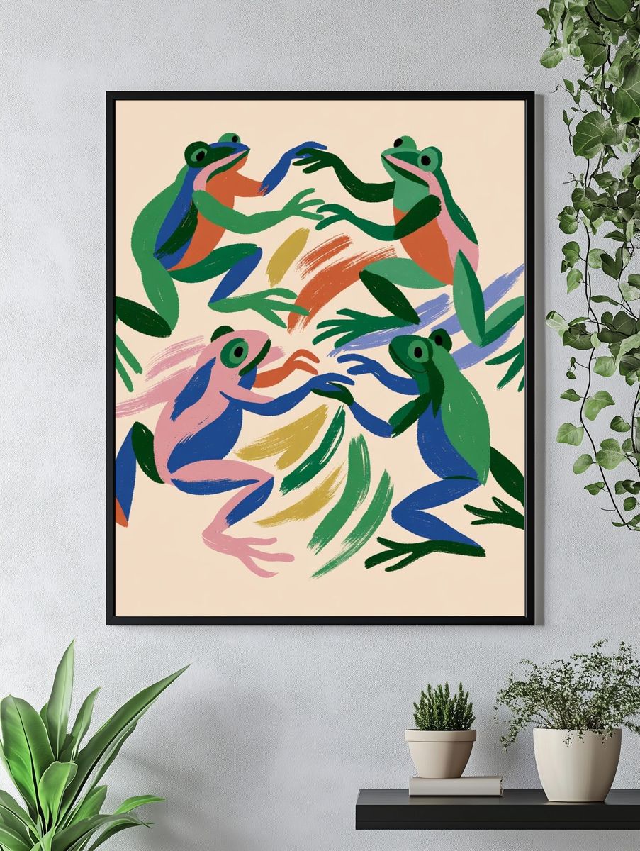 Colorful Frogs Illustration Poster. — room view 4