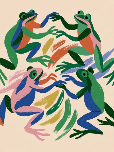 Colorful Frogs Illustration Poster.