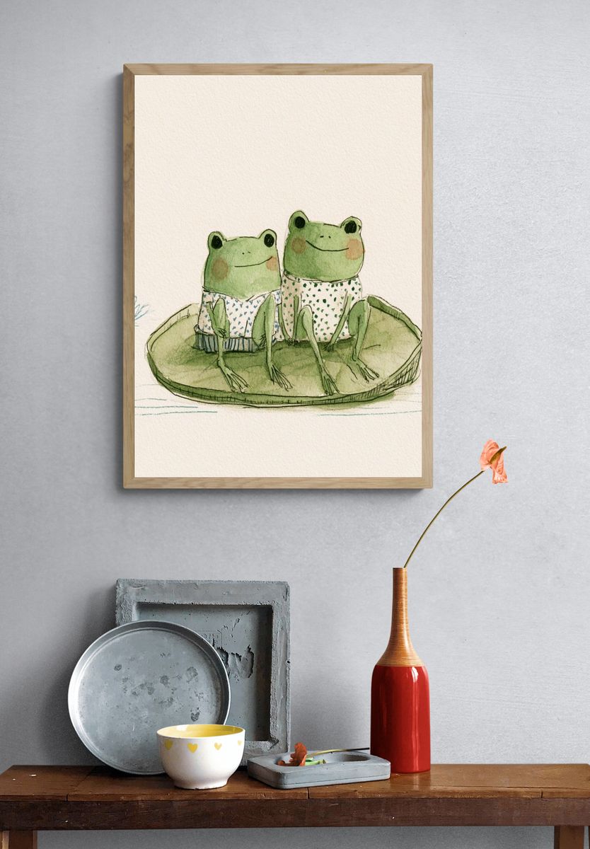 Two Frogs on Lily Pad Print. — room view 3