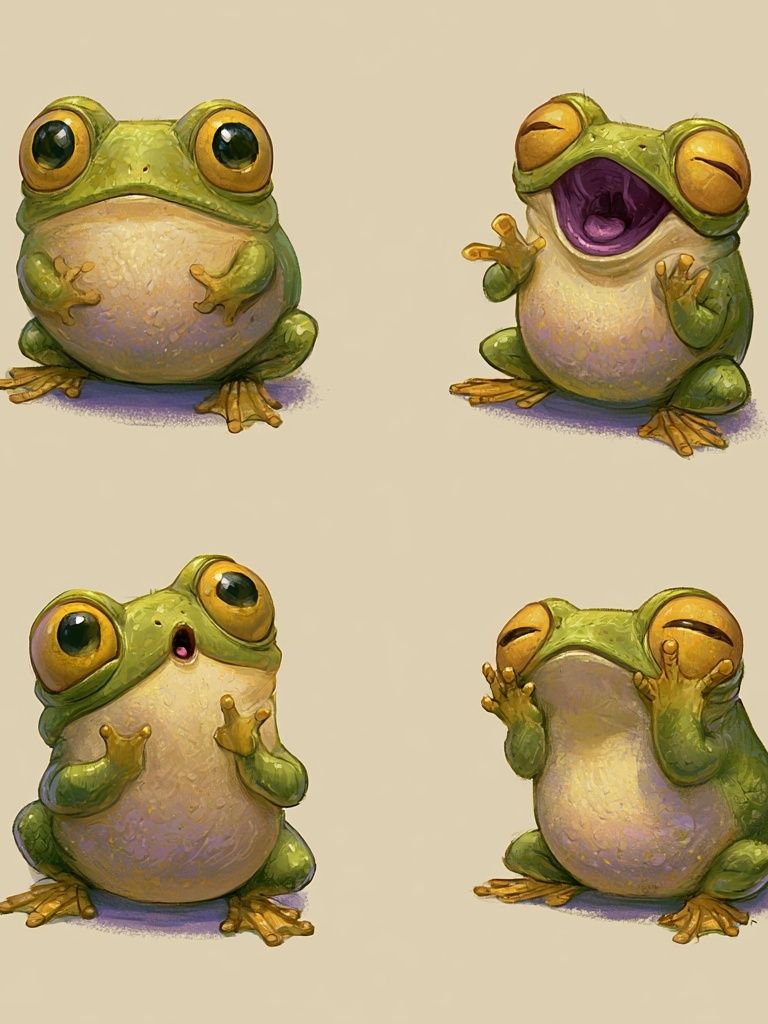 Playful Frog Expressions Illustration Poster. poster — illustration art