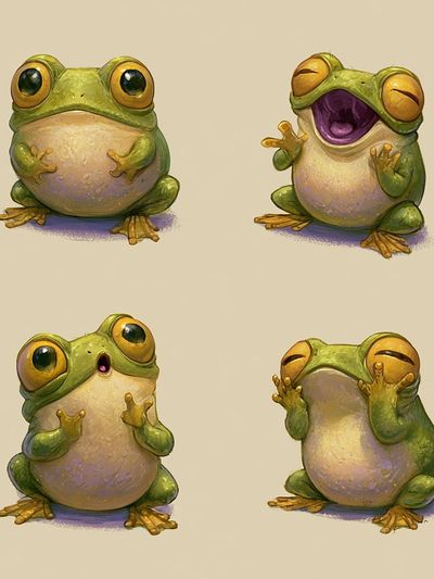 Playful Frog Expressions Illustration Poster.